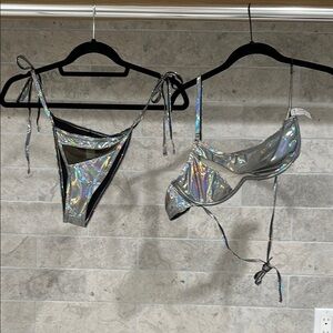 Fashion Nova Silver Bikini Shimmering Swimwear